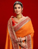 SIRIL Embroidered, Embellished Bollywood Silk Blend Saree(Orange)