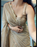 MAHANT FABRIZO Solid/Plain Daily Wear Silk Blend Saree(Beige)
