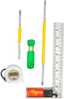 Globus 753 Screw Driver 2in1(6"/150mm)(8"/200mm)Try Square(8"/200mm) Inch tape(3 MTR) Combination Screwdriver(Pack of 4)