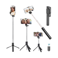 Hold up Wireless Remote Extendable tripod stand with Bluetooth Selfie Stick(Black, Remote Included)