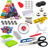 Aezzo Sewing Kit Double Layer Multipurpose Tailoring Sewing Kit Box with all Accessories like 300 Meter Thread Spool, Needle Compact, Thread Cutter, Measure Tape, Dress & Trouser Hook, Bobbins, Shirt Buttons, Seam Ripper, Scissor, Pearl Pin etc. with Heavy, Durable and Flexible Transparent Plastic S