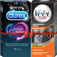 DUREX Mutual Climax 10s Condom with Veet Men Normal Cream 50g(Pack of 1 For Men)