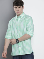 TOMMY HILFIGER Men Striped Casual Green Shirt
