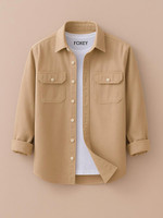 FOXEY Men Solid Casual Beige Shirt