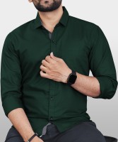 VeBNoR Men Solid Casual Dark Green Shirt