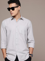 BS BLUE SQUAD Men Solid Casual Grey Shirt