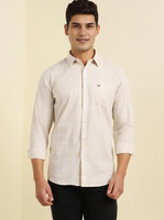 Allen Solly Men Checkered Casual Beige Shirt