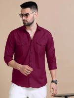 OMLUXE Men Solid Casual Maroon Shirt