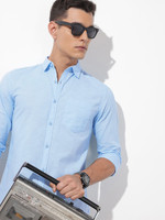 Roadster Men Solid Casual Blue Shirt