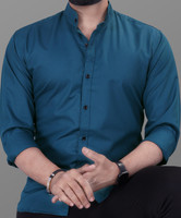 VeBNoR Men Solid Casual Dark Blue Shirt