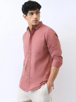 Urbano Fashion Men Solid Casual Pink Shirt