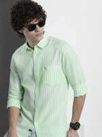 The Indian Garage Co. Men Striped Casual Green Shirt
