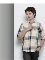 The Indian Garage Co. Men Checkered Casual Cream Shirt