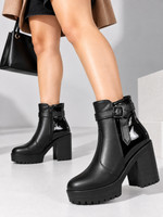 STRASSE PARIS Women's Round Toe Ankle Boots Buckle Zipper Chunky Block Heel Boots for Women Boots For Women(Black , 7)
