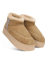 Cassiey Indoor/Outdoor Comfortable Winter Fur Snow Boot Women's Slip on Thick Sole Shoes Casuals For Women(Camel , 5)