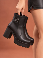 STRASSE PARIS Women’s Chunky Heel Ankle Boots | Platform High Heel Zip Boots for Casual Boots For Women(Black , 7)