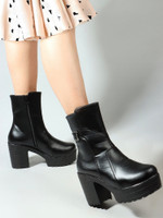 Kliev Paris Sylish Buckle Ankle Boots Zipper Block High Heels Faux Boots for Womens & Girls Boots For Women(Black , 6)