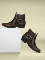 Delize Ankle Cowboy Boots For Men(Brown , 6)