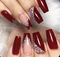 The NailzStation nails artificial nail fake designer press on extension with design glue studded Maroon(Pack of 12)