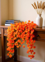 well art gallery Well Art Gallery Garden Orange Leaf Bail Leaves Falling Maple Leaf Vine Fake Foliage Artificial Tree Branch Window Wall Hanging Ornament Home Decoration (Set of 6) (6 feet) Artificial Plant(182 cm, Orange)