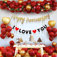 Balloon and you Printed Happy Anniversay Decoration Kit Combo For Husband Wife Couple Balloon(Red, Gold, Pack of 44)