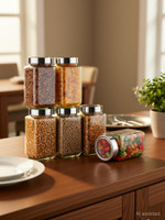 PANEL'S Glass Grocery Container  - 1000 ml(Pack of 6, Clear)