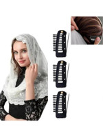 OLLIVOO 3 Pc Chunni Dupatta Clips with Safety Pin, 10-Teeth Strong Chunni Grip Hair Pin(Black)