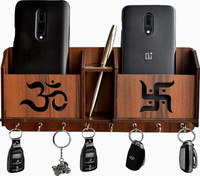 NewCrafts 2 Pocket Mobile Stand Holder for Wall | Key Holder for Wall Furniture for Home Wood Key Holder(8 Hooks, Brown)