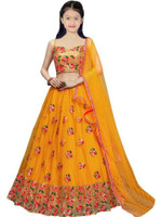 HouseOfCommon Girls Lehenga Choli Ethnic Wear Embroidered Lehenga, Choli and Dupatta Set(White, Pack of 1)