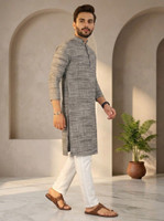 RA Collection Men Printed Straight Kurta(Grey)
