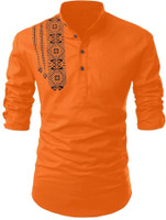 LIRMO Men Printed Straight Kurta(Orange)