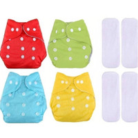 vsol Adjustable Quick Dry Washable Reusable Cloth Diaper Nappy With White 5 Layer Microfiber Bamboo Changing Insert Pads For Toddlers/Babies/New Borns (0-36 Months) - (4 + 4 Combo - 8 Pieces)