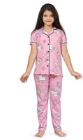 Bloem Kids Nightwear Girls Printed Cotton(Pink Pack of 1)