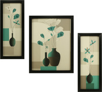 Indianara FLORAL WITHOUT GLASS Digital Reprint 13 inch x 10 inch Painting(With Frame, Pack of 3)