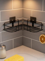 FLIPXEN Bathroom Storage Rack Corner, Steel Bathroom Corner Shelf Organizer Storage Iron Wall Shelf(Number of Shelves - 1, Black)