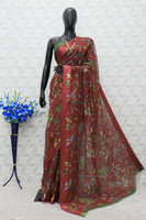 Kjs Floral Print Bollywood Cotton Blend Saree(Multicolor)