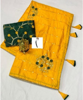 sadika Embroidered, Embellished Bollywood Art Silk Saree(Yellow)
