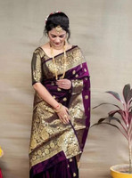 NENCY FASHION Woven Kanjivaram Silk Blend Saree(Purple)