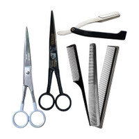 STEAD All-In-One Premium Barber Scissor Set for Men, Women, Kids, and Pets Scissors(Set of 1, Black, white, silver)
