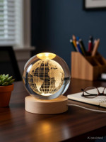 SS Products 3D Globe Crystal Ball Night Lamps Lumina Galaxy Lamp for Bedroom Wooden Base Night Lamp(8 cm, Globe)