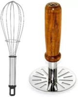 OMORTEX Combo Potato Vegetable Masher & Egg Whisker Kitchen Tool Set Stainless Steel Balloon Whisk(Pack of 2)