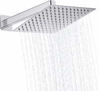 Prestige SmartBuy Stainless Steel 8"x8" Ultra Slim Square Rain Shower Head with 12inch square arm Shower Head