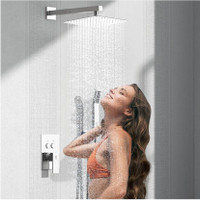 Prestige SmartBuy Stainless Steel 8"x8" Ultra Slim Square Rain Shower Head with 18inch square arm Shower Head