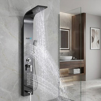 RUVEL Shower Panel - Wavera with Waterfall Shower, Massage Jet, 5 Water Functions With Top Rainfall Water Outlet, Waterfall Outlet(Stainless Steel)
