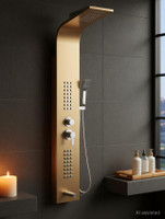 FOURVIEW Thermostatic 5-in-1 Shower Panel Tower Wall-Mounted Spa Shower Panel with Mixer, Body Jets, and Handheld Shower Rainfall & Waterfall Overhead Shower | Multi-Mode Hand Shower Included(Stainless Steel)