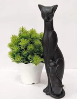 IDOLITE Elegant Black Resin Cat Sculpture – Minimalist Mother & Kitten Decorative Showpiece  -  5.5 cm(Resin, Black)
