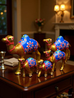 DreamKraft Hand Painted Rajasthani Camel Set of 5 Decorative Showpiece  -  13 cm(Paper Mache, Yellow)