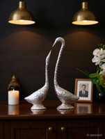 Fashion Bizz Swan Pair / Kissing Duck/Love Birds/ Decorative Showpiece  -  30 cm(Aluminium, Multicolor)
