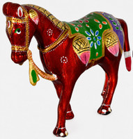 DreamKraft Royal Red Painted Horse Showpiece Decorative Figurine Decorative Showpiece  -  15 cm(Paper Mache, Red)