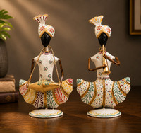 Handicrafy White Metal Rajasthani Musician Pair Decorative Showpiece  -  23 cm(Iron, Multicolor)
